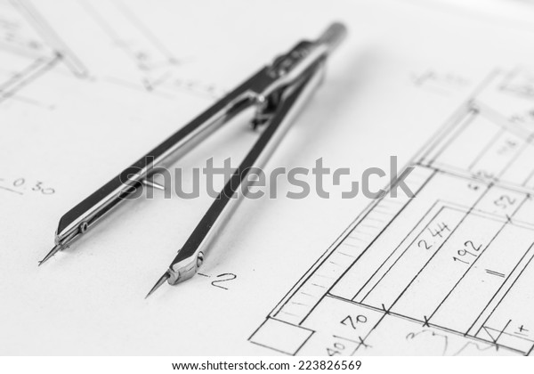 Divider on a\
technical drawing, construction\
plans