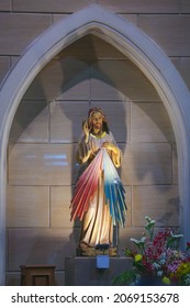 Divine Mercy of Jesus religious statue at Queen of peace Catholic Church Thailand October 2021