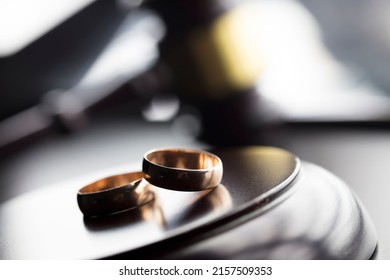 Divorce Law Theme. Wedding Rings Close Up.