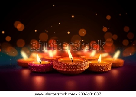 Diwali or Deepavali festival candles in dark night bokeh background