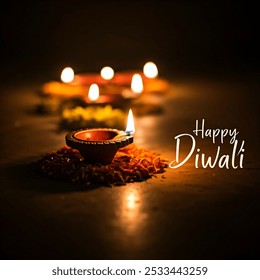 Diwali diya photography with happy diwali text - Powered by Shutterstock