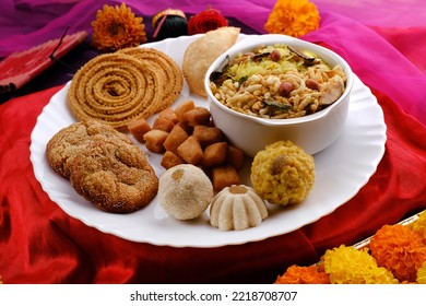 Diwali Snacks Diwali Faral, Diwali Special Sweet And Salty Snacks, Festival Snacks From Maharashtra, India.