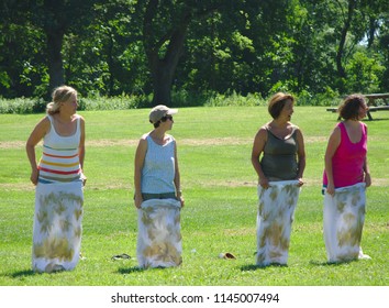 Dixon, IL - July 16, 2010: Moms Waiting For The Sack Race To Start At A Family Campout