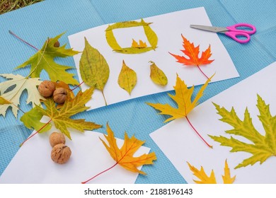 Diy Art Kid Creative Play Learning Outside School Outdoor Learning Park Fall. Kids Workshop Children Glue Scissors Art Craft Kids Handmade Autumn Child Art Education Nature Creative Autumn Leaves Fall