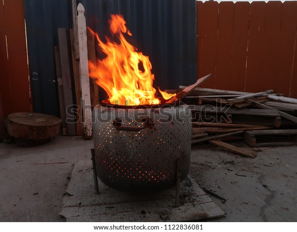 Diy Bonfire Pit Made Out Washing Stock Image Download Now