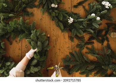 DIY Christmas Composition From Nobilis. Wreath Decor For Holiday Decorations