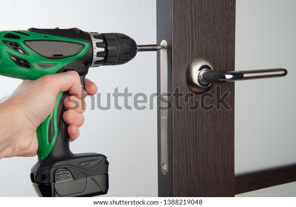 Diy Door Lock Repair Hand Green Stock Photo Edit Now