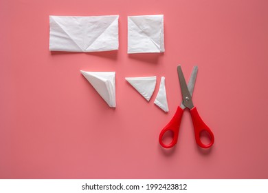  DIY, Drawing And Gift, Folded Paper Napkin And Scissors For Making Paper Flower Art Project, Tutorial, Step 2, Kid Craft