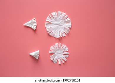  DIY, Drawing And Gift, Folded Paper Napkin And Scissors For Making Paper Flower Art Project, Tutorial, Step 3, Kid Craft