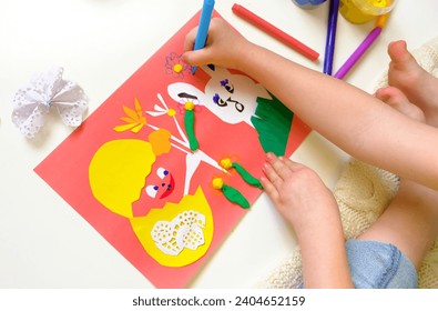 DIY Easter home decor from paper and plasticine, Gift ideas, painting Easter card. Handmade.  Childrens Easter crafts.