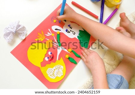 DIY Easter home decor from paper and plasticine, Gift ideas, painting Easter card. Handmade.  Childrens Easter crafts.