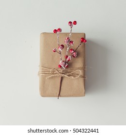 DIY Gift Wrapping Idea. Flat Lay. Christmas Concept.