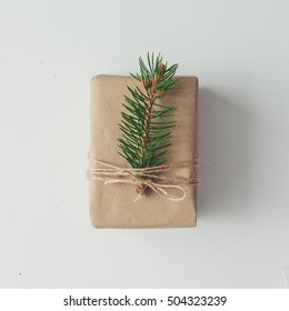 DIY Gift Wrapping Idea. Flat Lay. Christmas Concept.