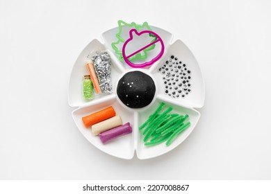 A DIY Halloween Themed Play Dough Kit Complete With Glitter, Googly Eyes And Decoration. October Busy Box. Holiday Art Activity For Kids. Sensory Play For Toddlers.