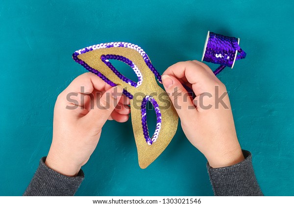 Diy Masquerade Mask Mardi Gras Fat Stock Photo Edit Now 1303021546