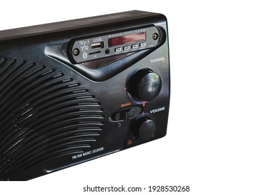 Diy Mp3 Player To Old FM Radio Receiver On White Background.