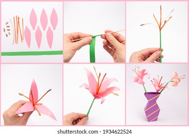 DIY Paper Craft Flowers In Vase, Step By Step Instruction, Activity For Kids, Mothers Day Gift, Spring Holidays Creative Ideas For Parents