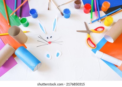 DIY paper rabbit from roll toilet paper  Easy craft for kids white background  simple DIY idea from toilet tube  recycling concept  Gift ideas  decor for spring  Easter  Step by step  