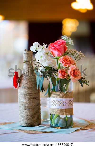 Diy Wedding Decor Table Centerpieces Wine Stock Photo Edit Now