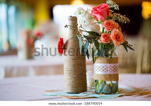 Diy Wedding Decor Table Centerpieces Wine Stock Photo Edit Now