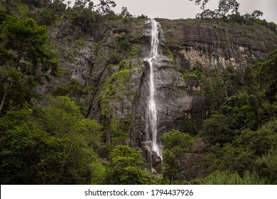 Diyaluma Falls, 220 m (720 ft) high and the second highest waterfall in Sri Lanka