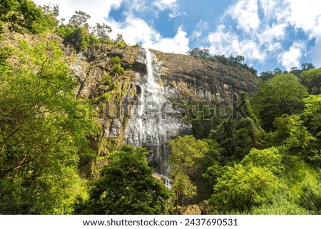 Diyaluma waterfall in a sunny day in Sri Lanka