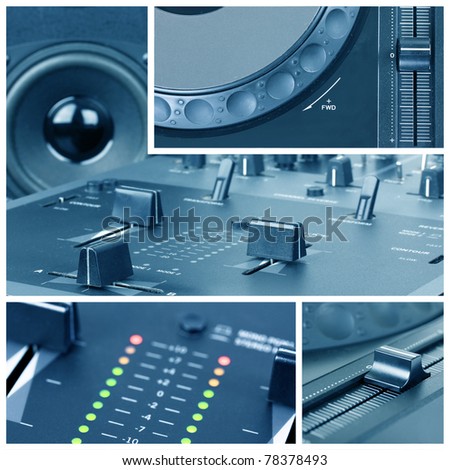 Dj Collage with parts of cd player and mixer
