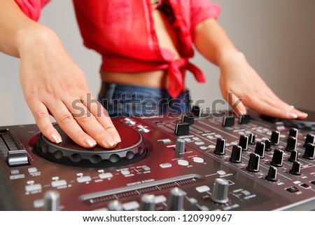 Similar – Foto Bild Hände Frau DJ spielt elektronische Musik. Mischtisch