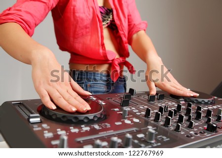 Similar – Foto Bild Hände Frau DJ spielt elektronische Musik. Mischtisch