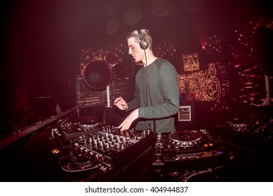 DJ Mixing Live In A Club With Led Panel Decor