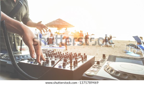 Dj Mixing Sunset Beach Party Summer Stock Photo (Edit Now) 1375789469