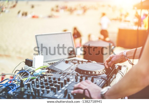 Dj Mixing Sunset Beach Party Summer Stock Photo (Edit Now) 1382718941