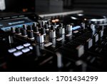 Dj Music Controller Pioneer with decks and mixer. Music Equipment and Gear for Stage, Party and Nightclub. Electronic Dance Music Background