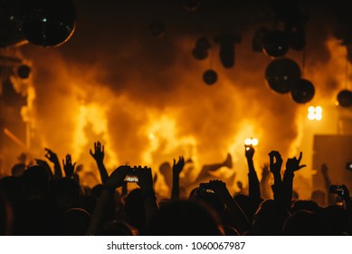 Dj Night Club Party Rave With Crowd In Music Festive