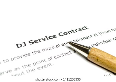 DJ service contract with wooden pen