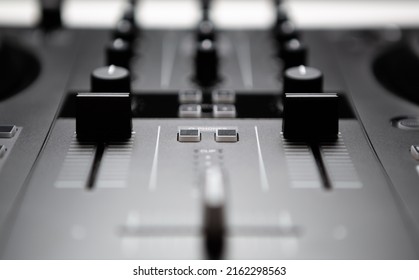 Dj Sound Mixer. Professional Audio Mixing Controller Device For Disc Jockey. Curated Collection Of Music Royalty Free Images And Photos For Wallpaper Design And Poster Template