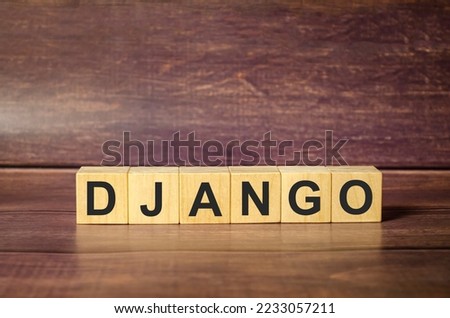 DJANGO word text from wooden cube on brown background