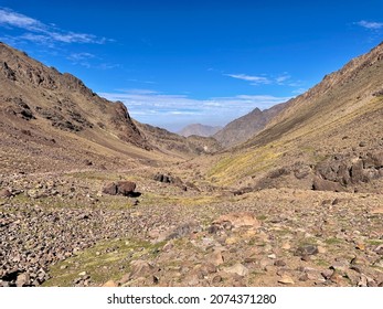 Djebel Toubkal hiking path in the High Atlas Mountains, Morocco.