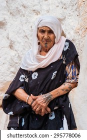 Djerba, Tunisia - September 2008 -  Unidentified Berber Old Woman With Tipical Tribe Tattoo, Tunisia