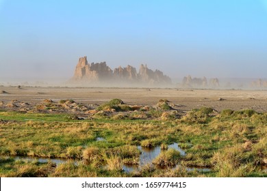 Djibouti Lake Abbe desert salt lake moon prehistoric surreal landscape central rock formations geology