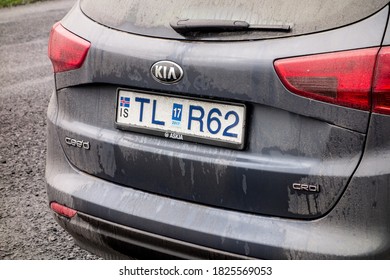 DJUPIVOGUR, ICELAND - JULY 2, 2014: Very Dirty And Wet Rear Part Of Kia Ceed Station Wagon Car During The Road Trip Around Iceland. 