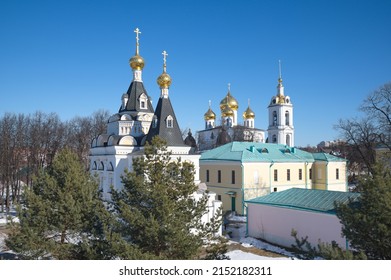 Dmitrov, Russia - March 18, 2022: Elizabethan Church and Assumption Cathedral in the Dmitrov Kremlin