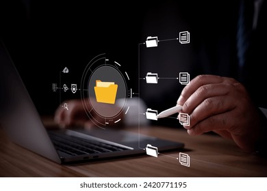 DMS, Document security concept. Document management system, Data encryption. Online documentation database and digital file storage. Log in to file access in the cloud computing system network.