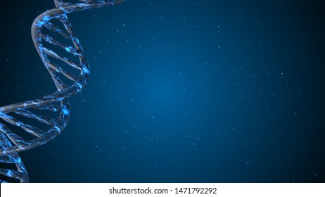 DNA. Abstract 3d Polygonal Wireframe DNA Molecule Helix Spiral. Medical Science Background