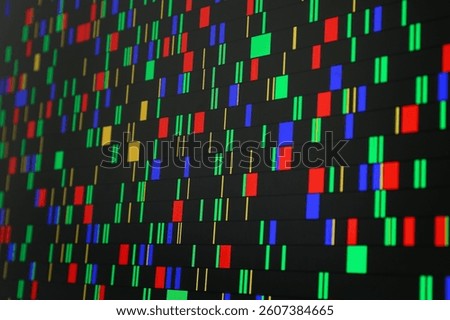 DNA analysis. Data with genetic information as background, closeup