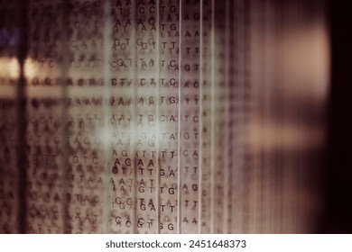 DNA code written on flat glass surfaces abstract background