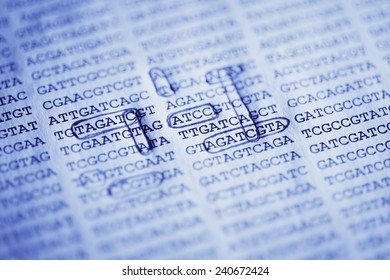 DNA encoding. Text with nucleobases.