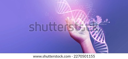 DNA helix concept of new ideas with Digital Virtual analysis chromosome DNA test of human in situations disease COVID-19 virus on hand. 3D illustration. Of free space for texts and creativity.