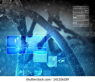 DNA molecule is located in front of a colored background. abstract collage - Powered by Shutterstock