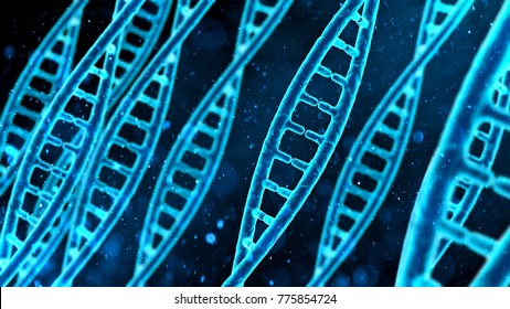 DNA Molecule Macro, Blue String On Screen, Biological Research, Genes

